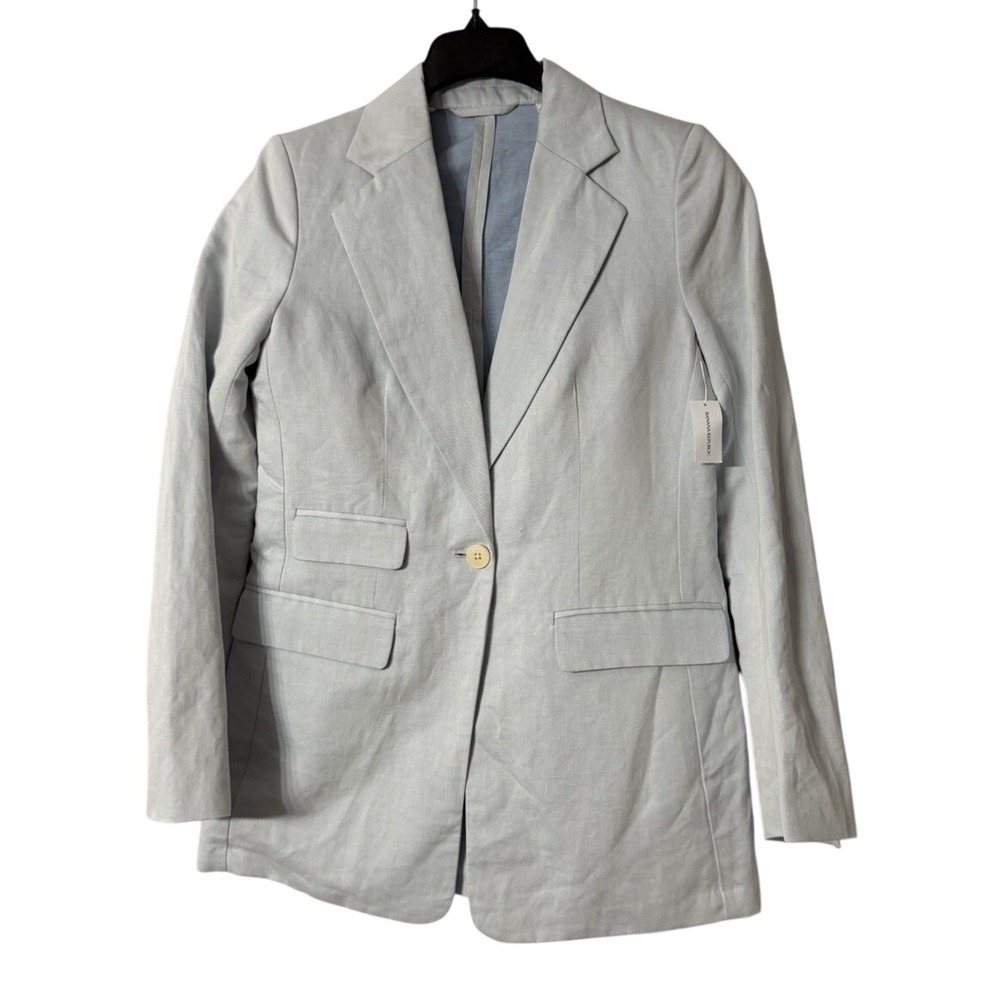 NWT Banana Republic Womens Lined Linen Blend Light Blue Long Blazer Jacket 8